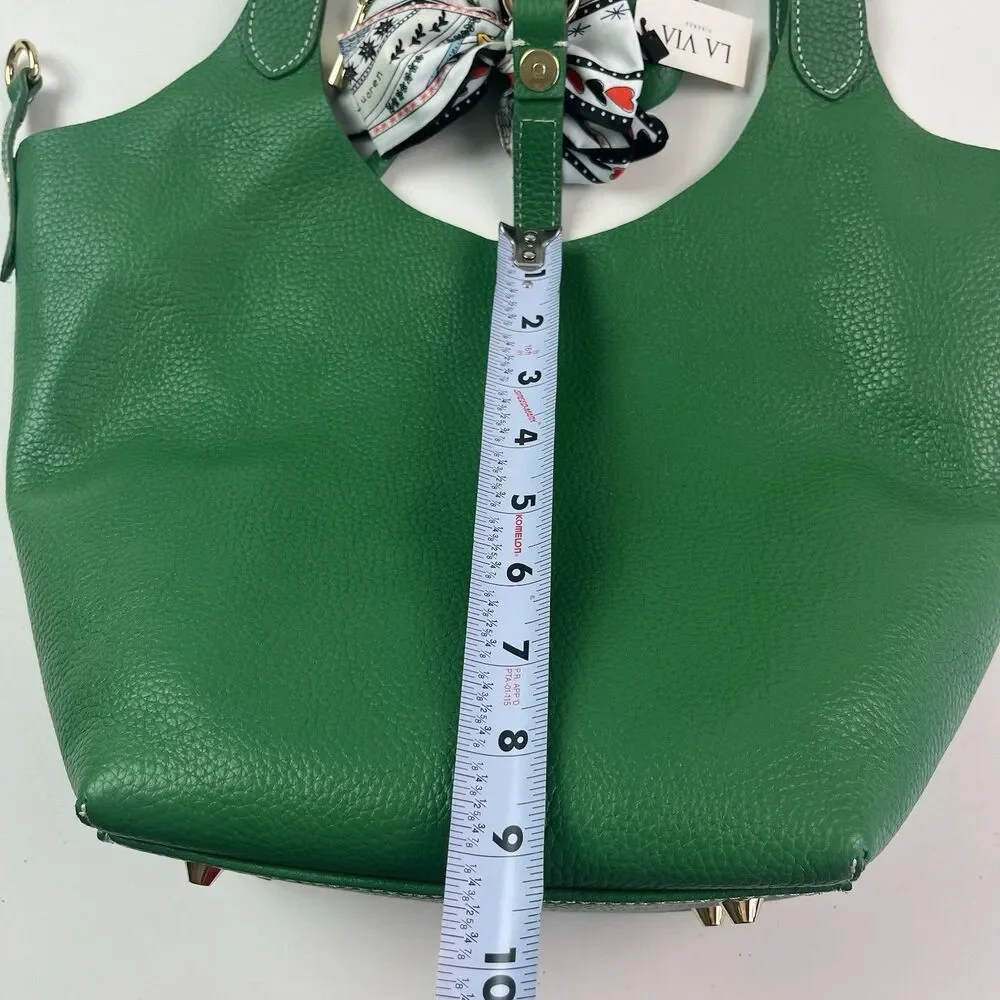 NWT La Via Firenze Green Leather Hobo Bag Made in Italy Shopper Tote Heritage